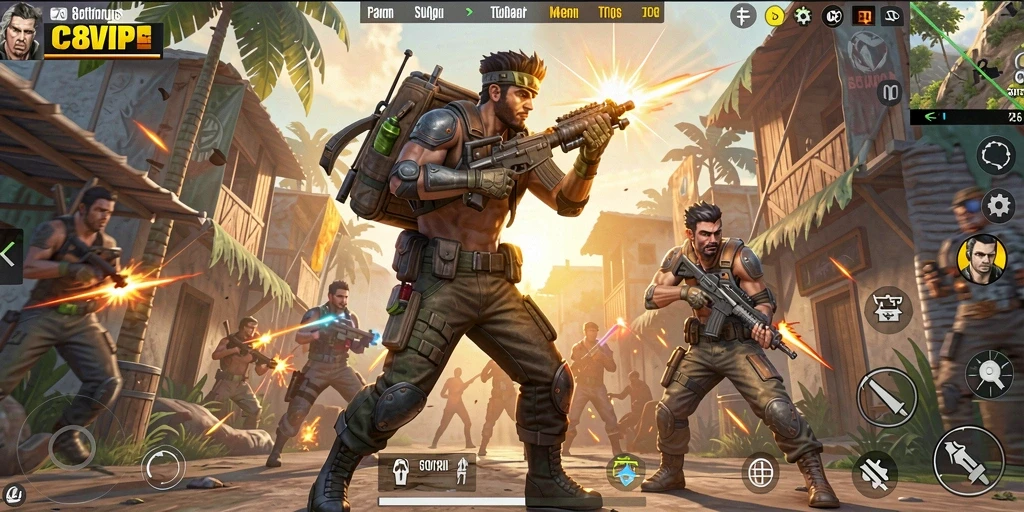 Screenshot C8VIP menampilkan aksi seru dalam pertarungan Battle Royale.