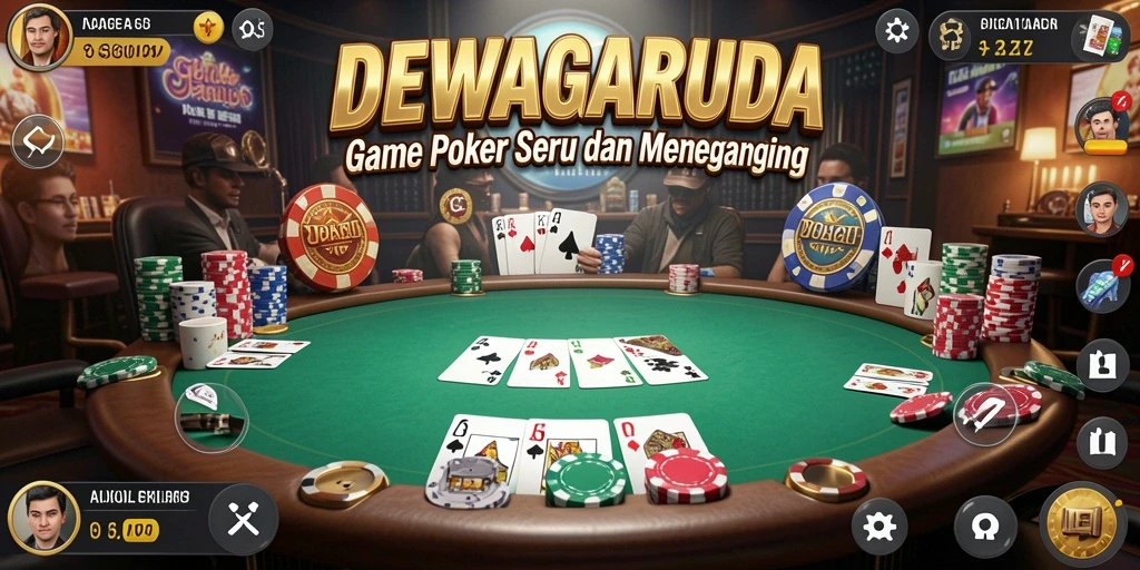 Tangkapan layar gameplay DEWAGARUDA dengan suasana Poker yang hidup.