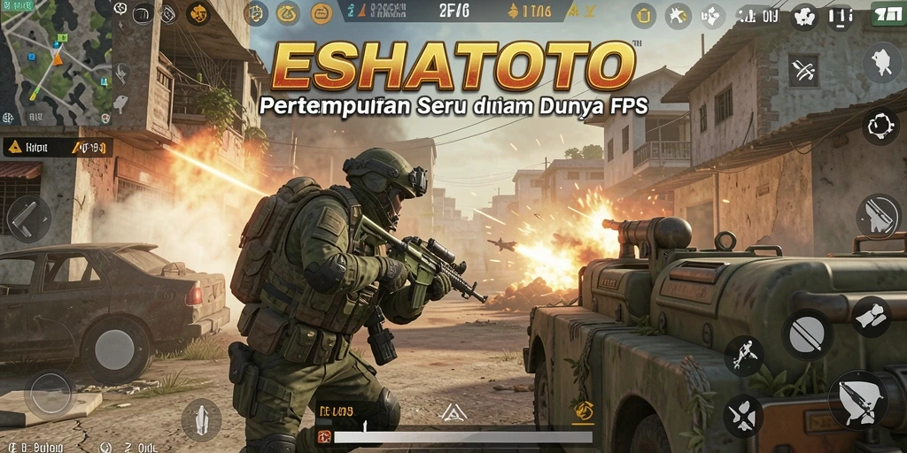 Screenshot ESHATOTO menampilkan aksi tembak-menembak yang mendebarkan.