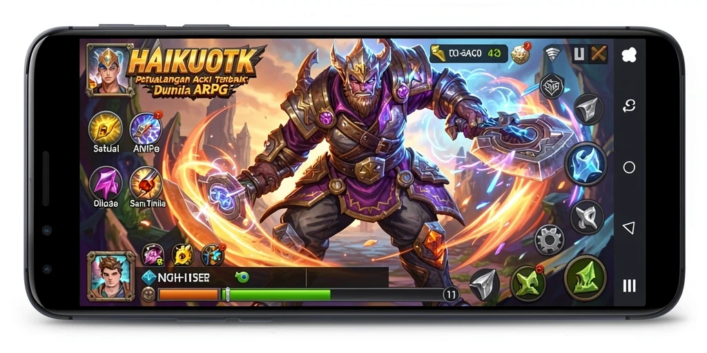 Screenshot HAIKUOTK menampilkan aksi pertarungan seru dalam dunia ARPG.