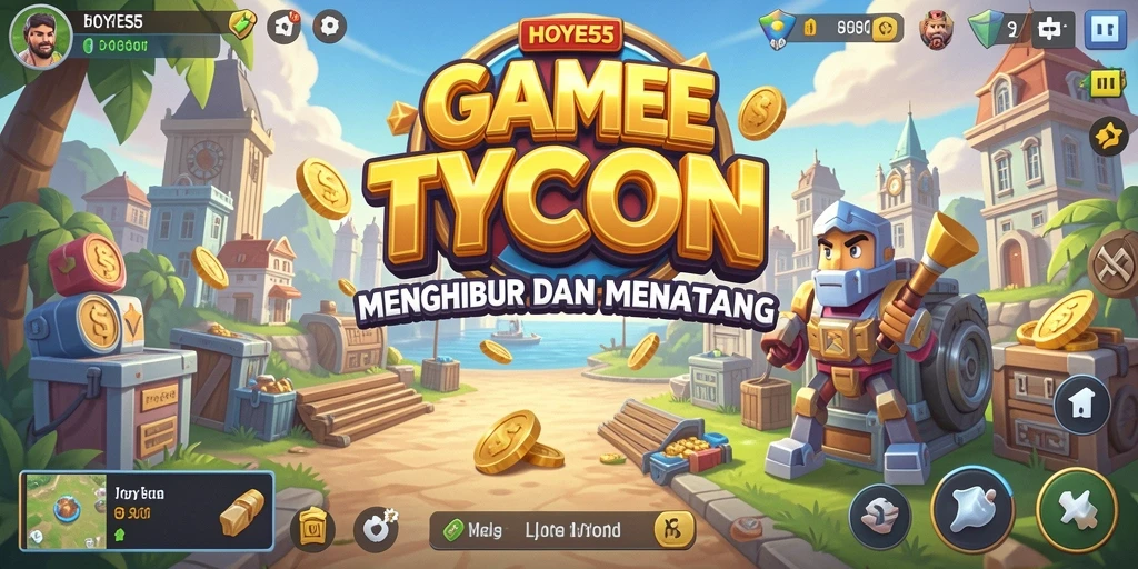 Tampilan gameplay menarik dari HOYE55 saat membangun kerajaan bisnis.