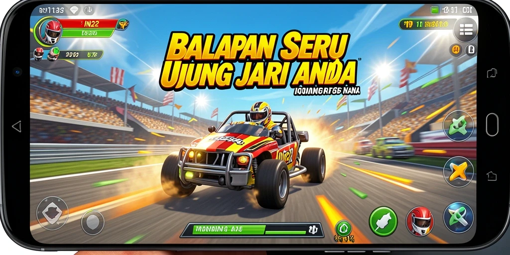 Tangkapan layar permainan IN22 menampilkan aksi balapan yang mendebarkan.