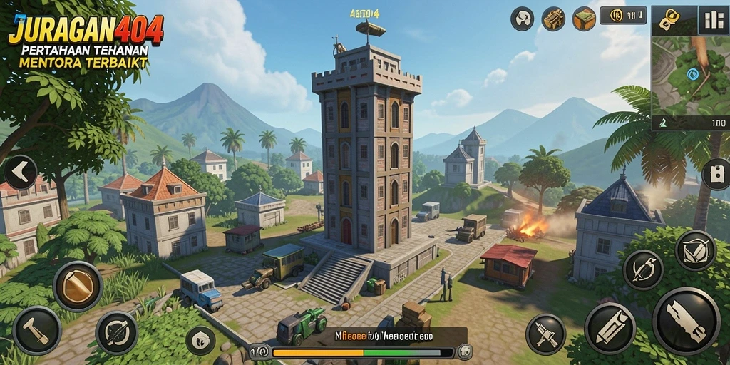 Tampilan seru gameplay Tower Defense di JURAGAN404.