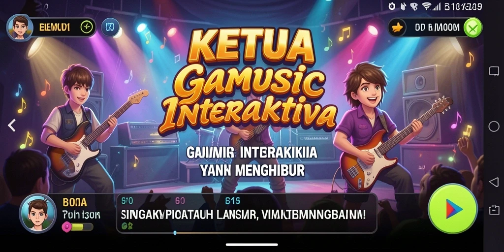 Tampilan gameplay KETUA menampilkan interaksi seru dengan musik.