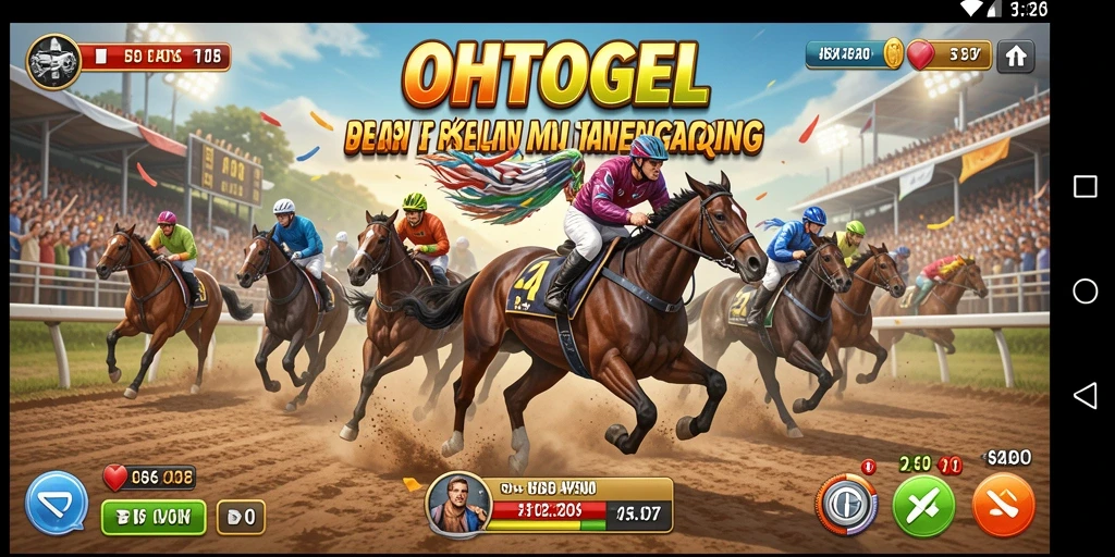Tampilan gameplay seru balapan di OHTOGEL dengan mobil yang beragam.