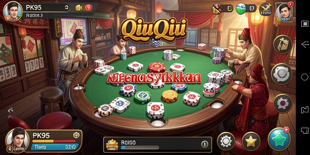 Screenshot gameplay PK95 yang menunjukkan keseruan permainan QiuQiu.