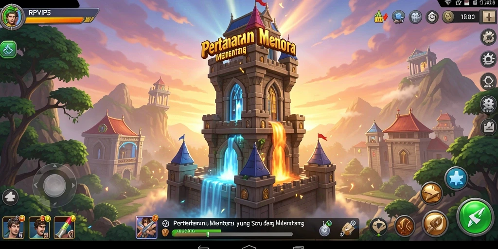 Gambar gameplay RPVIP5 menunjukkan menara yang berjuang melawan musuh.