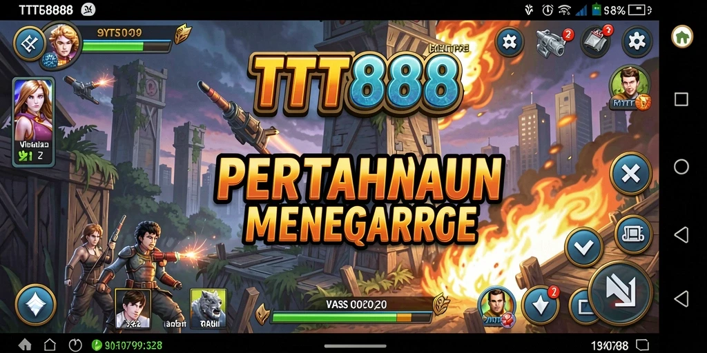Screenshot TTT888 menampilkan aksi pertahanan intens di battlefield.